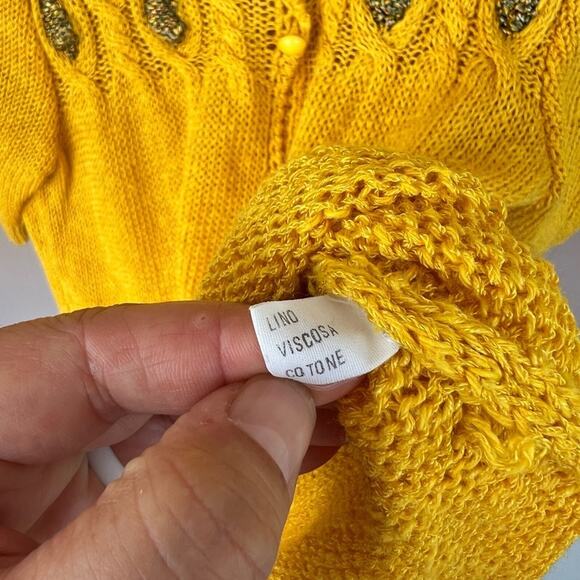 Vintage Loly Tops Yellow Open Knit Short Sleeve Sweater – Made in Italy Medium - Picture 3 of 5